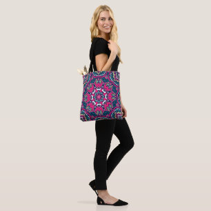 Blue, Green, Pinks and Purple Geometric Mandala Tote Bag