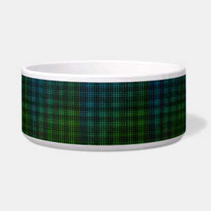 Blue Green Plaid Ceramic Pet Bowl