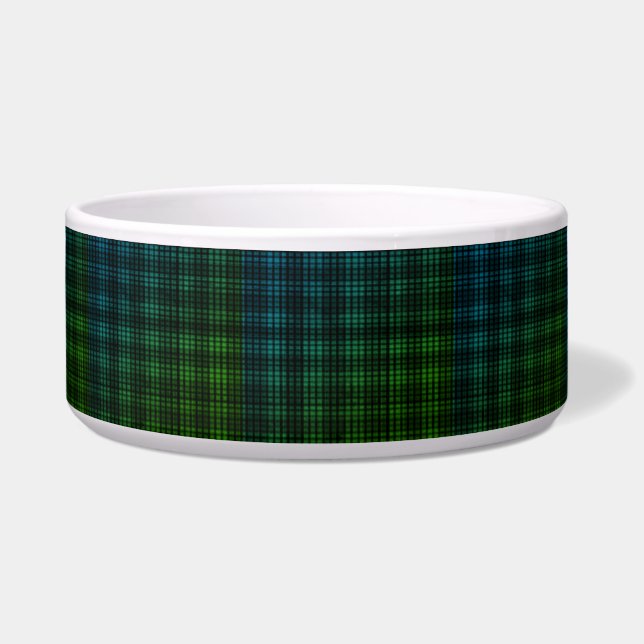 Blue Green Plaid Ceramic Pet Bowl (Front)