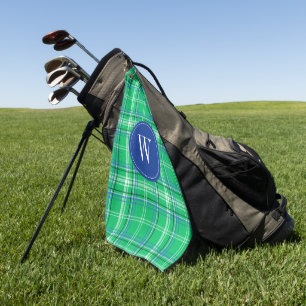 Blue & Green Plaid Golf Monogram Golf Towel