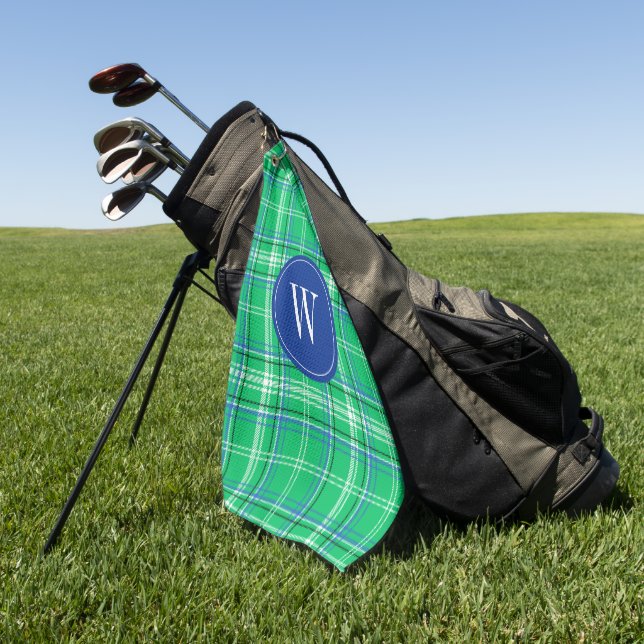 Blue & Green Plaid Golf Monogram Golf Towel (Green)
