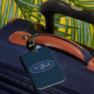 Blue Green Plaid Monogram Personalised Luggage Tag