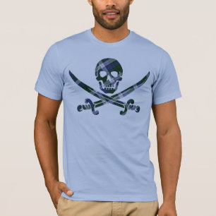 blue green plaid skull T-Shirt