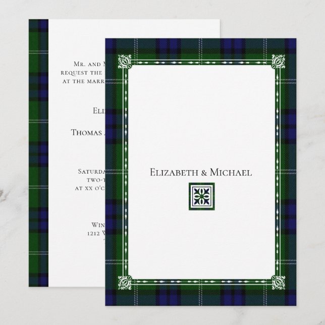 Blue & Green Plaid,Tartan Wedding Invitation (Front/Back)