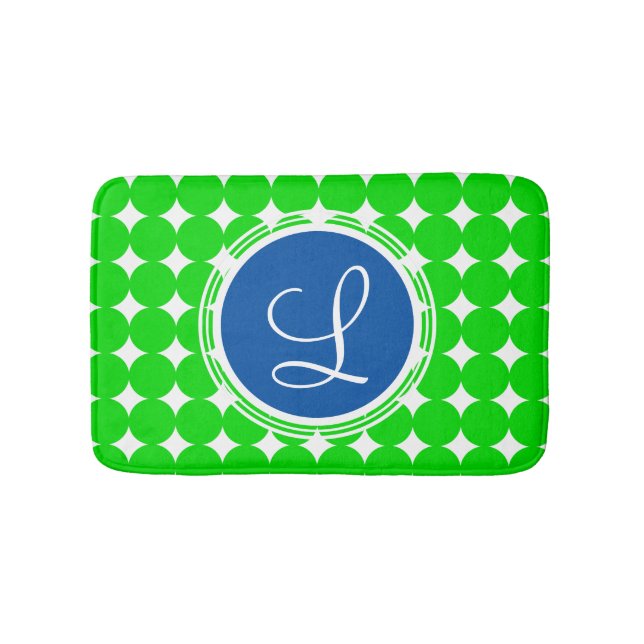 Blue & Green Polka Dot Monogram Bath Mat (Front)
