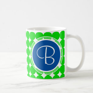 Blue & Green Polka Dot Monogram Coffee Mug