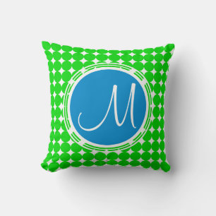 Blue & Green Polka Dot Monogram Cushion