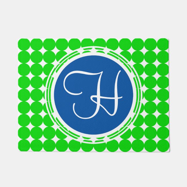 Blue & Green Polka Dot Monogram Doormat (Front)