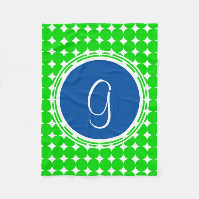 Blue & Green Polka Dot Monogram Fleece Blanket (Front)