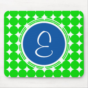 Blue & Green Polka Dot Monogram Mouse Mat