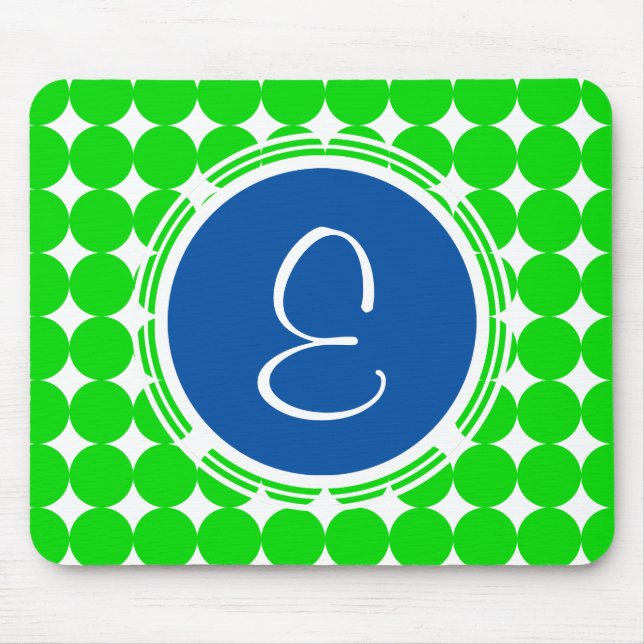 Blue & Green Polka Dot Monogram Mouse Mat (Front)
