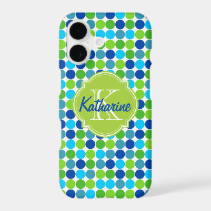 Blue Green Polka Dot Monogram Name