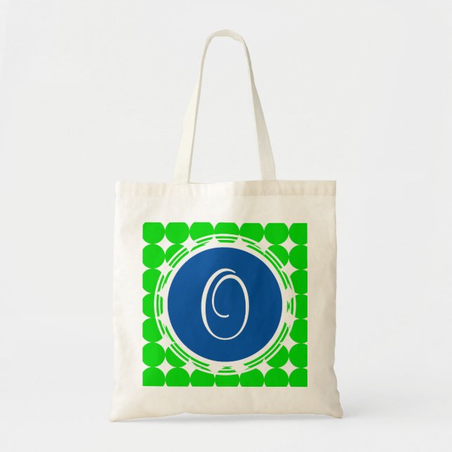 Blue & Green Polka Dot Monogram Tote Bag (Front)