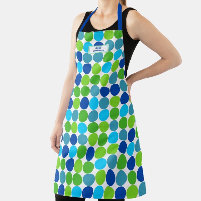 Blue Green Polka Dot Pattern Apron (Insitu)
