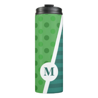 Blue & Green Polka Dots and Stripes: Monogram Thermal Tumbler