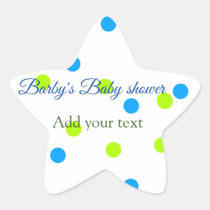 Blue green polka dots baby shower add name text star sticker