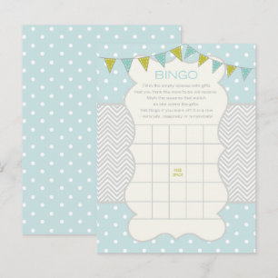 Blue Green Polka Dots Baby Shower Bingo Game Card