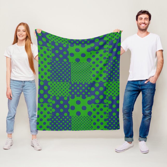 Blue Green Polka Dots Patchwork  Fleece Blanket (In Situ)