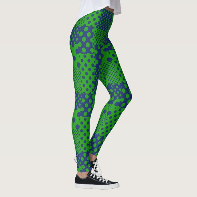 Blue Green Polka Dots Patchwork  Leggings (Right)