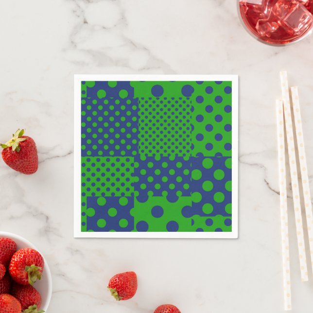 Blue Green Polka Dots Patchwork  Napkin (Insitu)