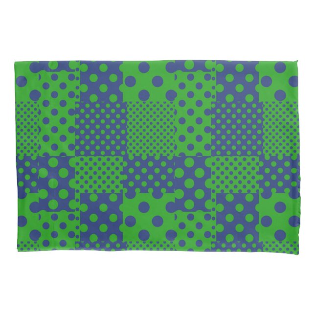 Blue Green Polka Dots Patchwork  Pillowcase (Front)