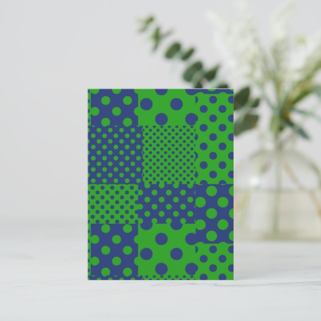 Blue Green Polka Dots Patchwork  Postcard (Standing Front)
