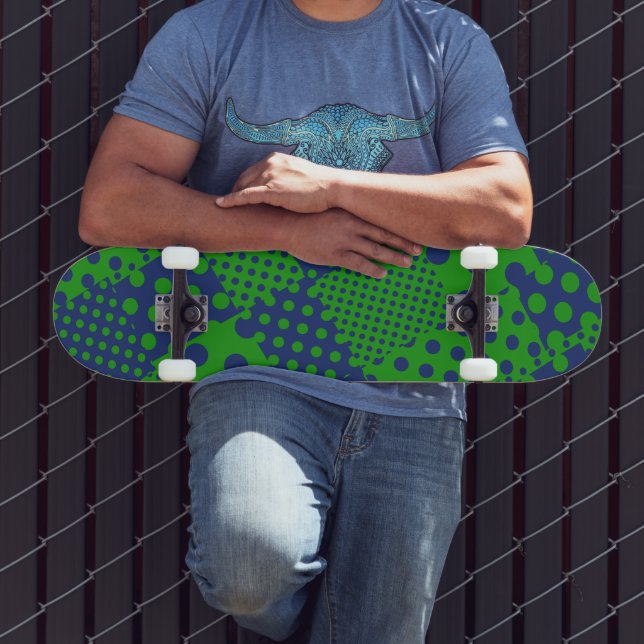 Blue Green Polka Dots Patchwork  Skateboard (Outdoor 3)