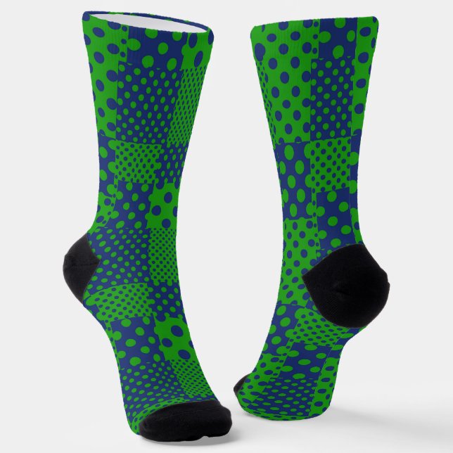 Blue Green Polka Dots Patchwork  Socks (Angled)