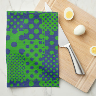 Blue Green Polka Dots Patchwork Tea Towel