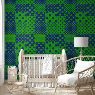 Blue Green Polka Dots Patchwork Wallpaper