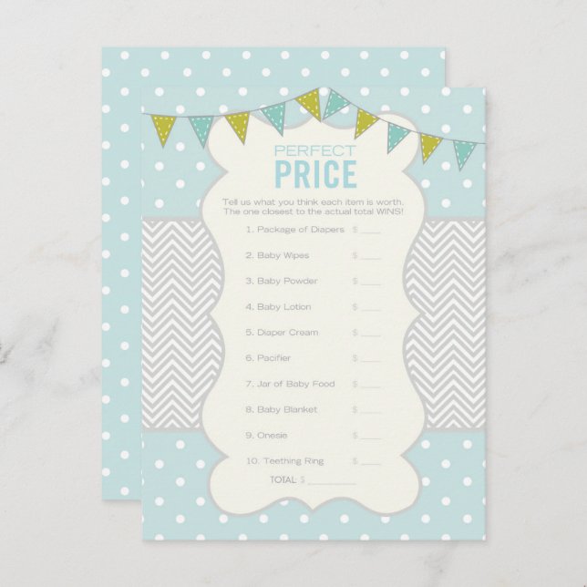 Blue Green Polka Dots Price is Right Shower Game Invitation Postcard (Front/Back)