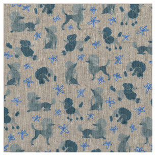 Blue-Green Poodle Pattern on a plain background Fabric