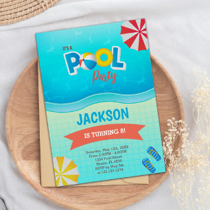 Blue Green Pool Birthday Invitations