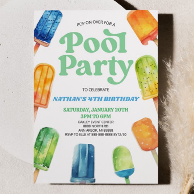 Blue Green Pool Party Popsicle Birthday Party Invitation (Creator Uploaded)