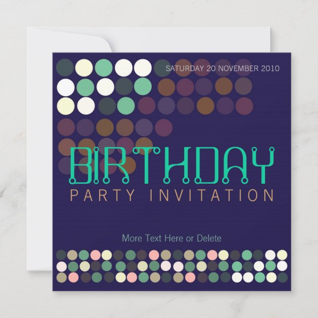 Blue Green Pop Dots Party Birthday Invitation (Front)