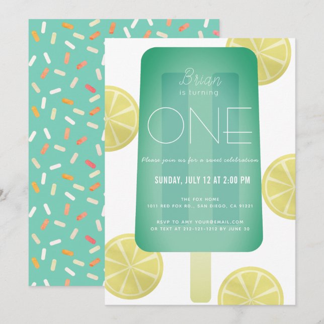 Blue Green Popsicle Boy 1st Birthday Invitation (Front/Back)