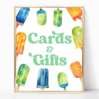 Blue Green Popsicle Party Cards & Gifts Table Sign