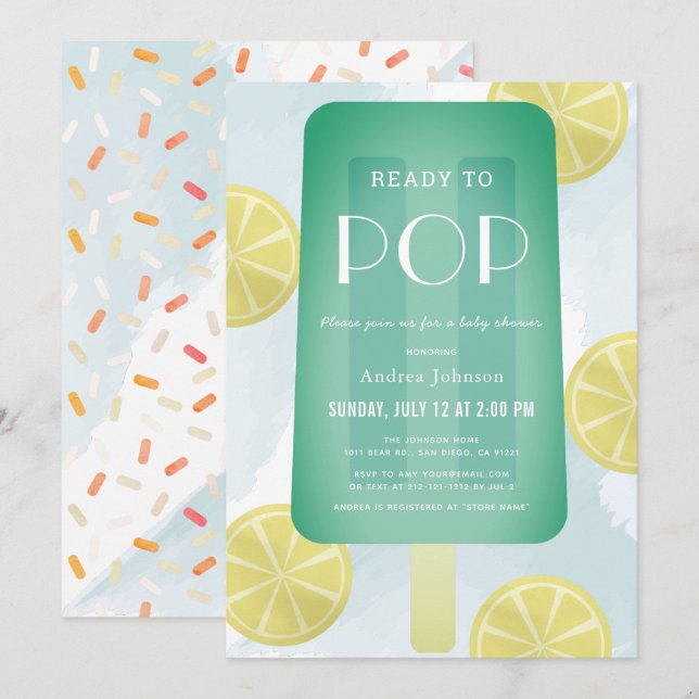 Blue Green Popsicle Watercolor Boy Baby Shower Invitation (Front/Back)