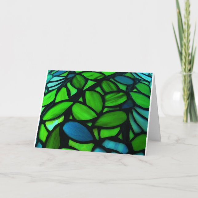Blue Green Pretty Stained Glass Note Greeting Card (Front)