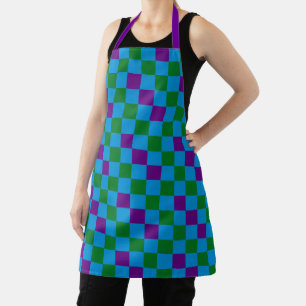 Blue Green Purple Chequered Pattern Design Apron