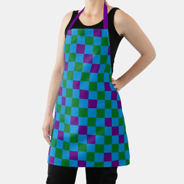 Blue Green Purple Chequered Pattern Design  Apron (Insitu)