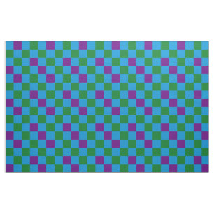 Blue Green Purple Chequered Pattern Design  Fabric