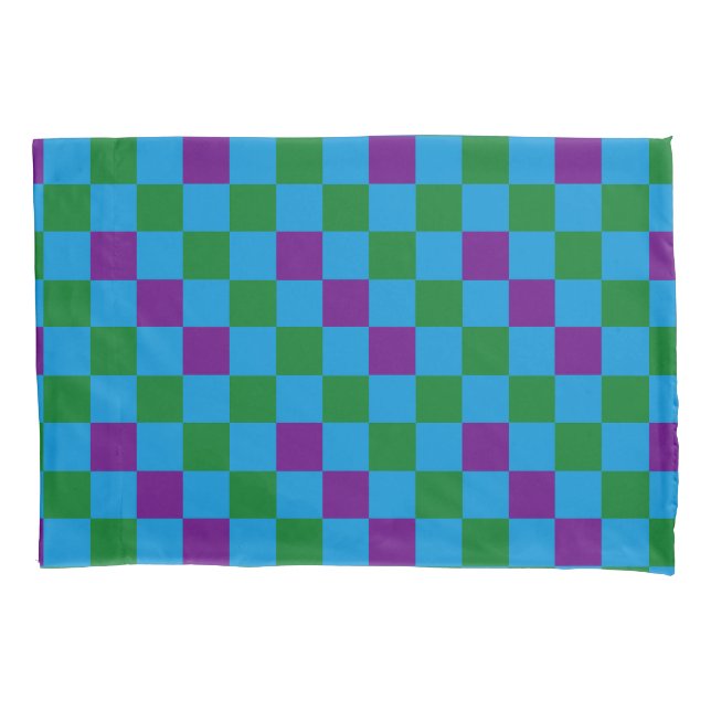 Blue Green Purple Chequered Pattern Design  Pillowcase (Front)