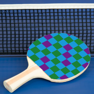 Blue Green Purple Chequered Pattern Design  Ping Pong Paddle