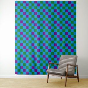 Blue Green Purple Chequered Pattern Design Tapestry