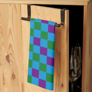 Blue Green Purple Chequered Pattern Design Tea Towel