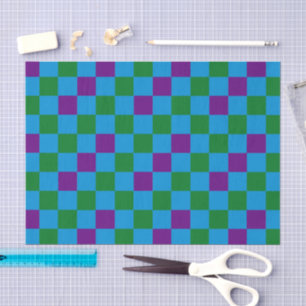 Blue Green Purple Chequered Pattern Design  Tissue Paper