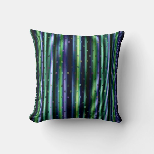 Blue, green, purple geometric with stripes cushion (Front)