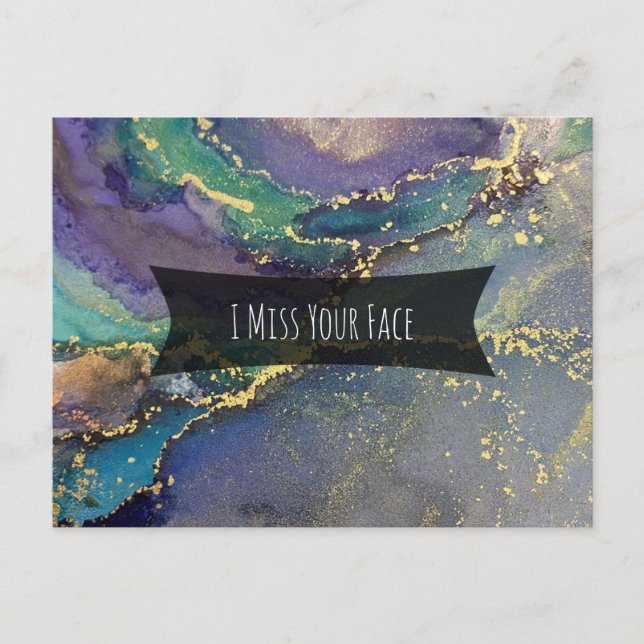 Blue Green Purple & Gold Abstract I Miss Your Face Postcard (Front)