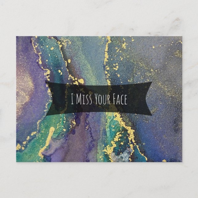 Blue Green Purple & Gold Abstract I Miss Your Face Postcard (Front)